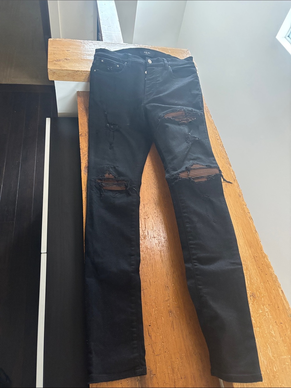Amiri black with brown leather repair denim size 32